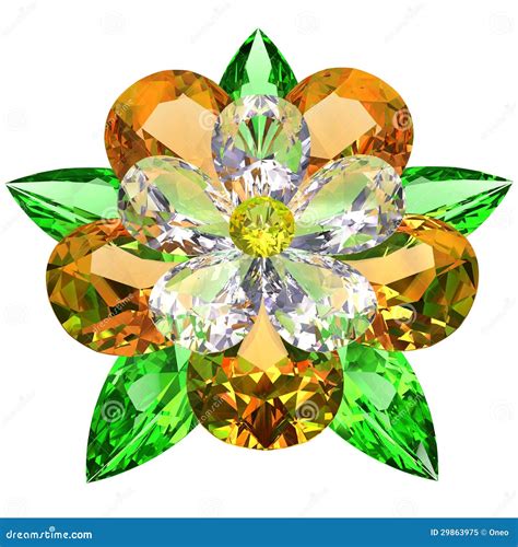 Flower Composed Of Colored Gemstones On White Stock Illustration