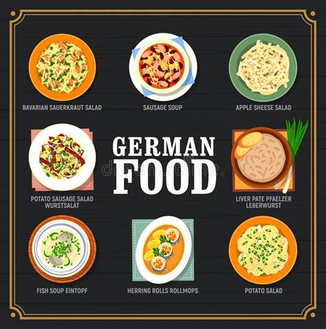 German Food And Germany Cuisine Dishes Menu Meals Stock Vector