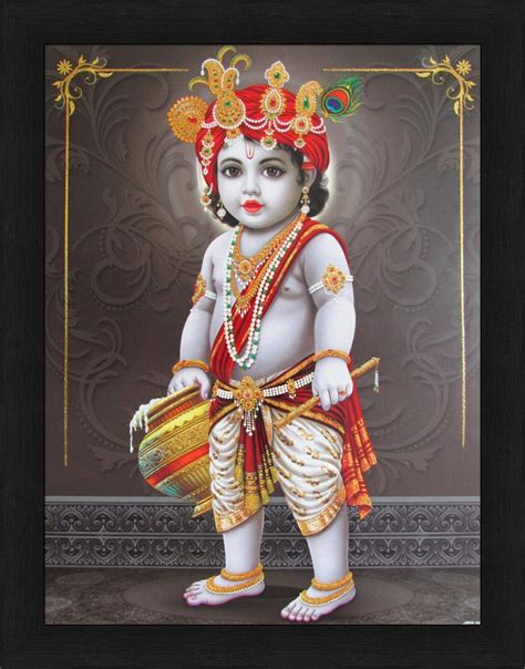 Avercart Lord Krishna - Baby Krishna Poster 12x16 inch Framed (with 