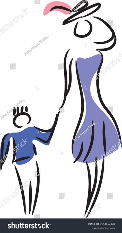 women holding her sons hand stock vector royalty free 2054657378 shutterstock