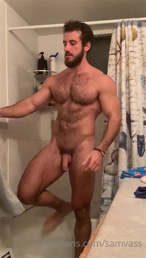 Masculine Men Hairy Muscle Finishes His Shower