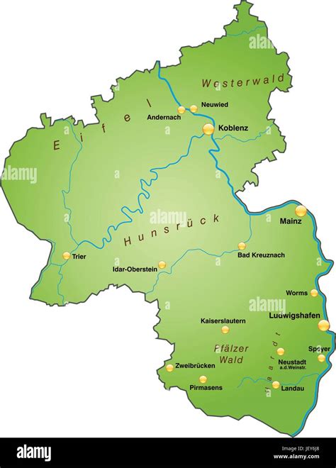 Karte Von Rheinland Pfalz Als Eine Übersichtskarte In Grün Stock
