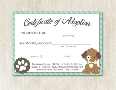 Puppy Party Adoption Certificates Instant Download Adopt A Puppy