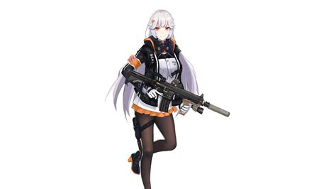 Girls Frontline Red Eyes Girl With Gun With White