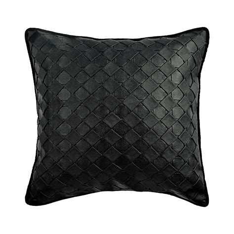 Black Leather Weave Black Faux Leather Throw Pillow Cover Leather