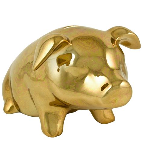 It has an embossed dollar sign on the side, and purple gem eyes. Gold Glazed Porcelain Piggy Bank | Piggy, Piggy bank, This ...