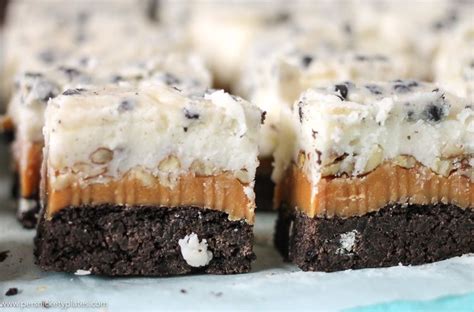 Mix eggs, sugar, vanilla and cream cheese. Cookies and Cream Caramel Layer Bars start with a layer of Pillsbury Cookies 'n Creme cookie ...