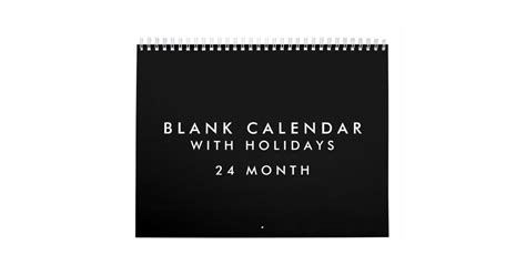 24 Months Blank Black Calendar With Holidays
