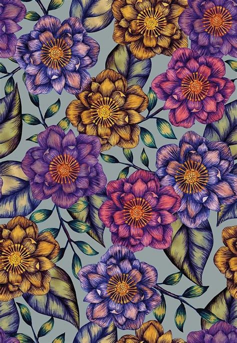 Download floral pattern stock vectors. Colorful Pink, Purple, Yellow & Blue-Gray Floral Pattern ...