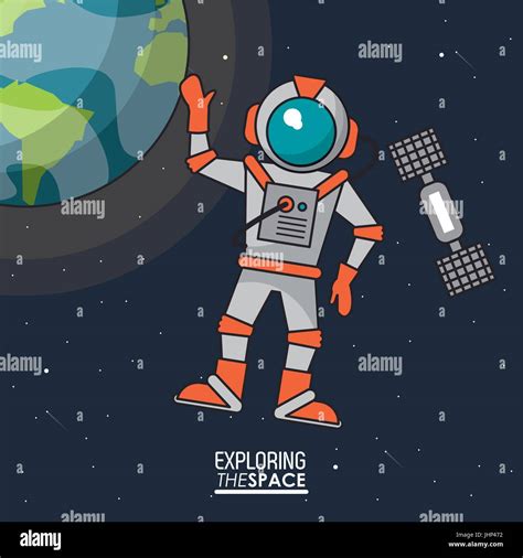 Colorful Poster Exploring The Space With Astronaut And Satellite And