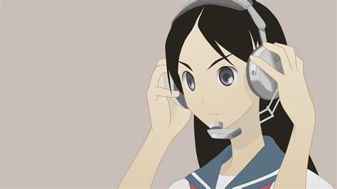 Wallpaper Anime Girl Headphones Microphone Dispatcher 1920x1080