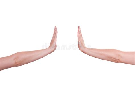 Two Hands Are Holding And Pushing Stock Image Image Of Hands Sign