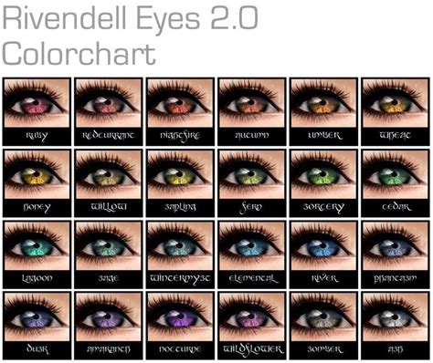 Fantasy Fashions To RIVENDELL We Go Eye Color Chart Eye Color