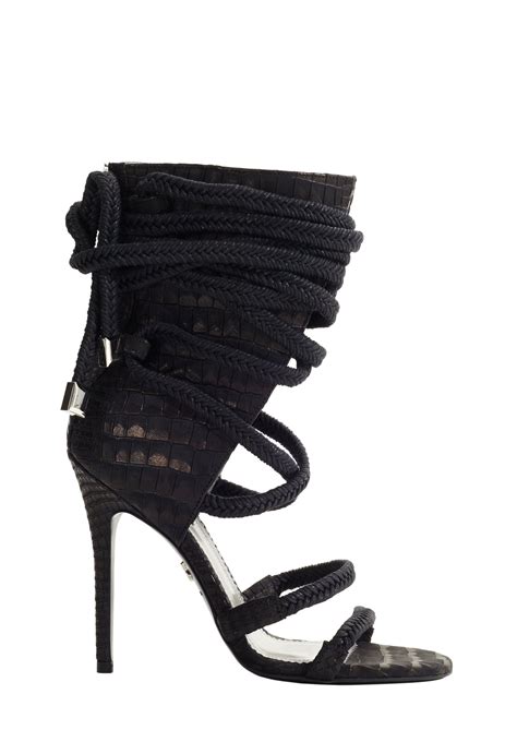 Cosima Black Embossed Leather Sandals Monika Chiang