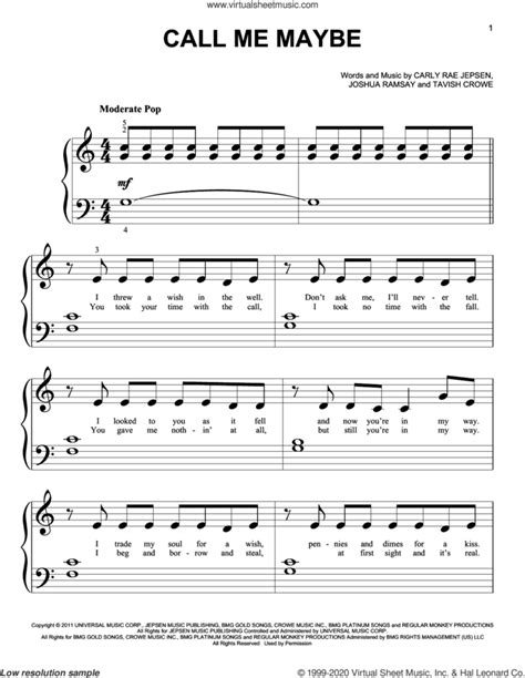 Call Me Maybe Sheet Music For Piano Solo Big Note Book Pdf