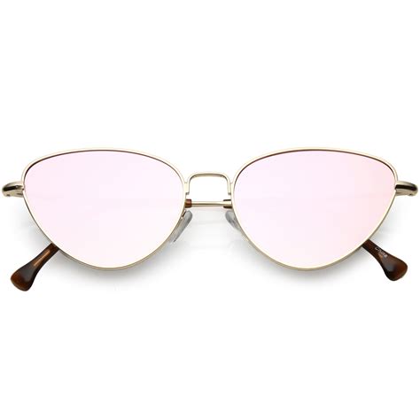 women s slim metal cat eye sunglasses colored mirror flat lens 54mm gold pink mirror