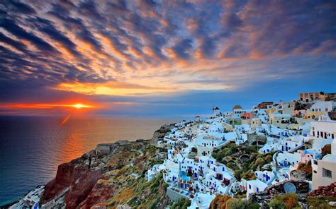 Descargar Fondos De Pantalla Santorini Aegean Sea Greece Romántico