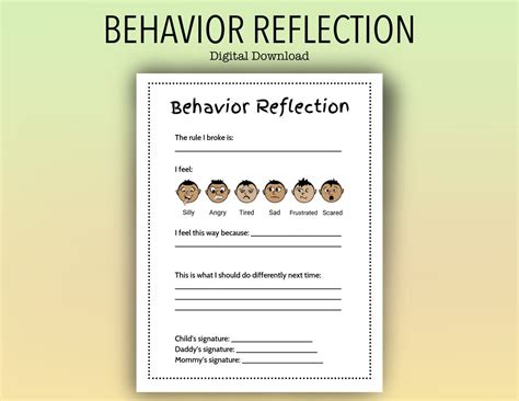 Kids Printable Behavior Reflection Think Sheet Instant Download Etsy