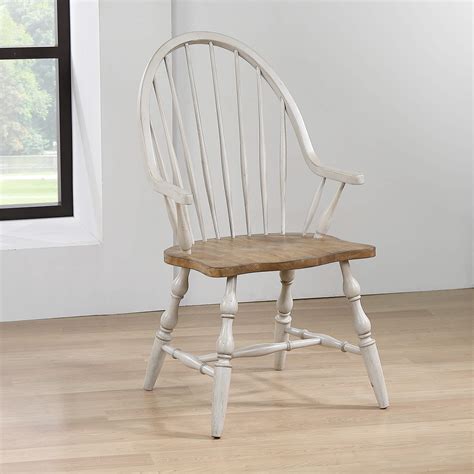 Windsor Dining Chair With Arms Distressed Gray And Brown Sunset Trading