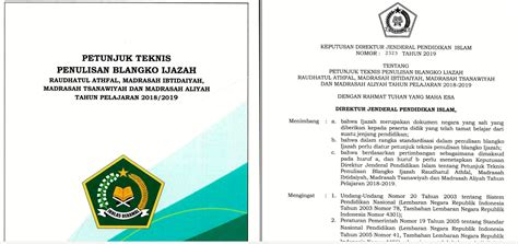 Petunjuk Teknis Penulisan Blangko Ijazah Madrasah 2019 Ra Mi Mts