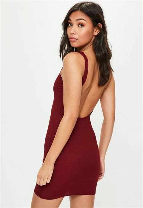 Missguided Burgundy Ribbed Scoop Back Bodycon Dress Bodycon Dress