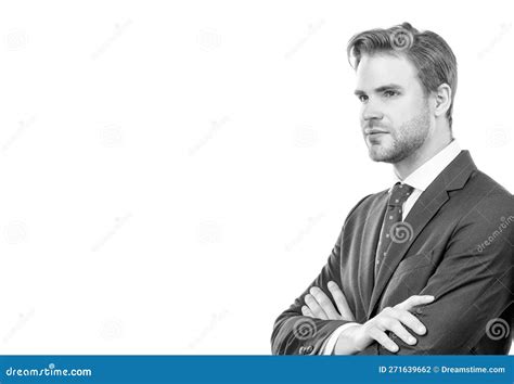Serious Confident Guy In Formal Suit Keep Arms Crossed Isolated On