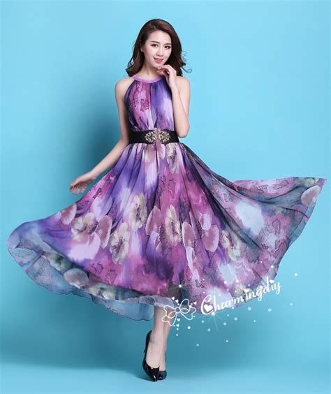 90 Colors Chiffon Purple Flower Long Party Dress Evening Wedding