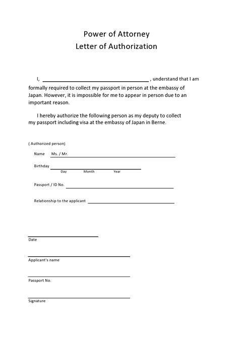 Printable Power Of Attorney Letter