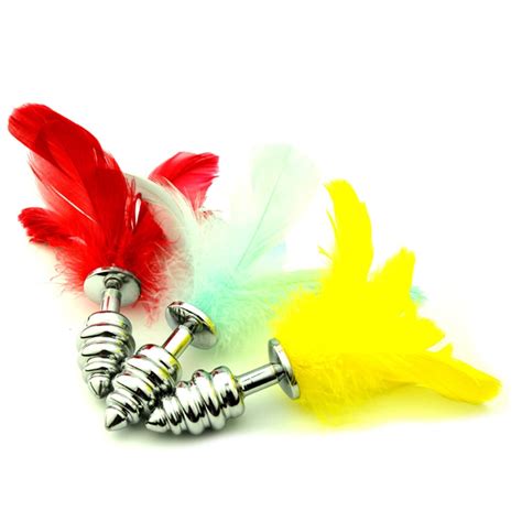 Threaded Metal Feather Tail Anal Plug Anal Sex Toys Tail Anus Butt Plug