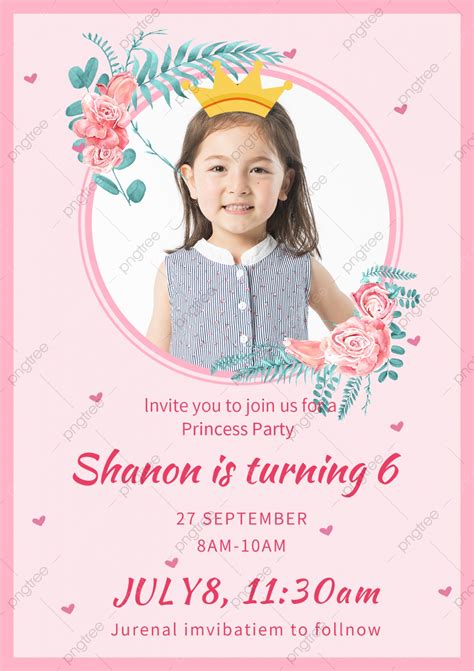 Pink Princess Birthday Invitation Photo Poster Template Download On Pngtree