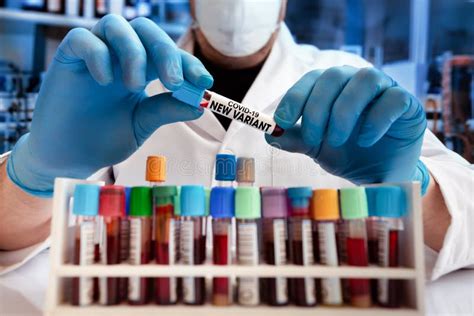 Laboratory Technician With A Blood Sample Test Tube With A New Variant