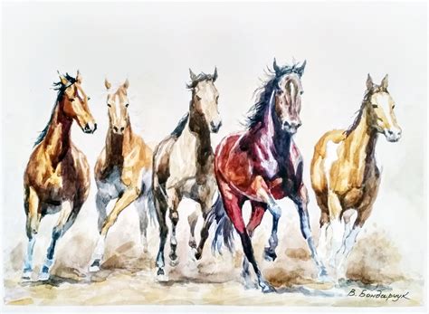 Original Art Drawing Wild Horses Mustangs Herd Horses Handwork Etsy