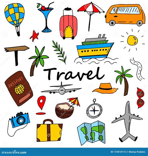 Travel Set In Cartoon Cute Style Elements Are Isolated On A White