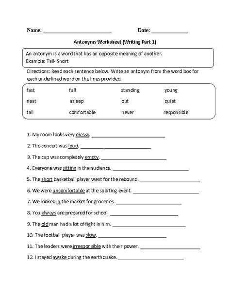 Awesome Synonyms And Antonyms Worksheet For 6th Grade Literacy Worksheets