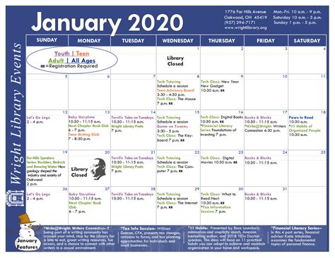 Printable Calendar Wright Public Library