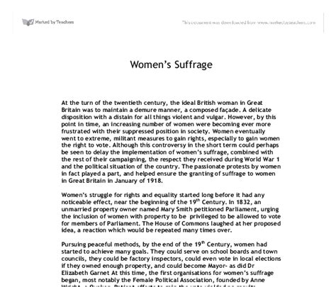Womens Suffrage Gcse History Marked By