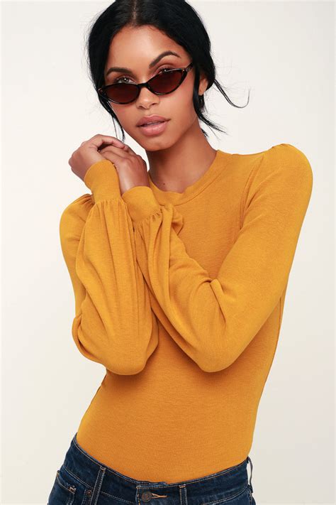 Cute Yellow Top Long Sleeve Top Yellow Top Ribbed Top Lulus