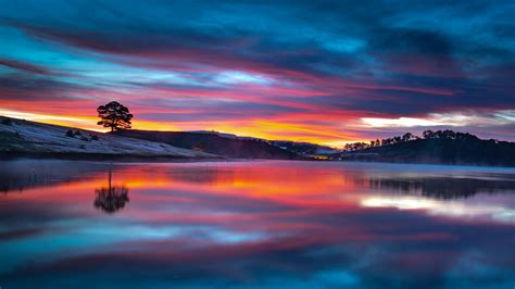 Download Wallpaper 5120x2880 Lake Reflections Sunset Clouds Nature