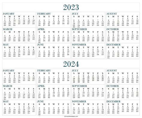 Yearly Calendar 2023 And 2024 Templates Two Year Calendar 2023 24