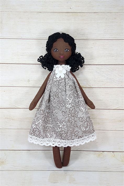 Black Rag Doll 13 Handmade Textile Doll Etsy Textile Doll Handmade
