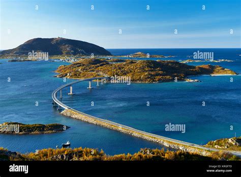 The Bridge To Sommaroy From Kvaloy Near Tromso Troms Norway Stock