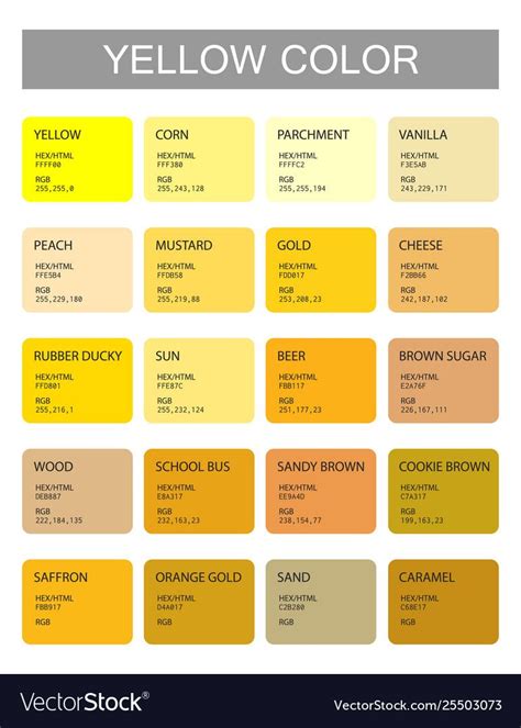 Yellow Color Codes And Names Selection Of Colors For Design Interior