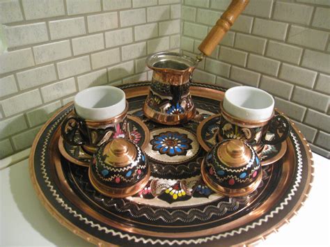 Handmade Copper Turkish Coffee Espresso Serving Set Tray Ottoman