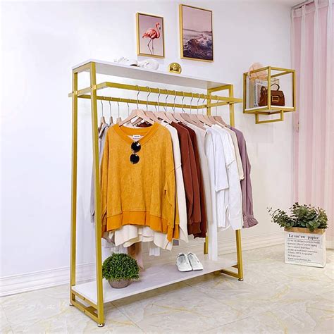 Buy Metal Garment Rack With 2 Wood Shelves Gold Clothing Rack Heavy