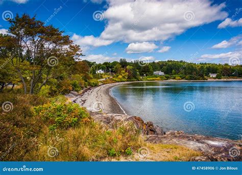 View Of Beach On Frenchman Bay In Bar Harbor Maine Stock Photo
