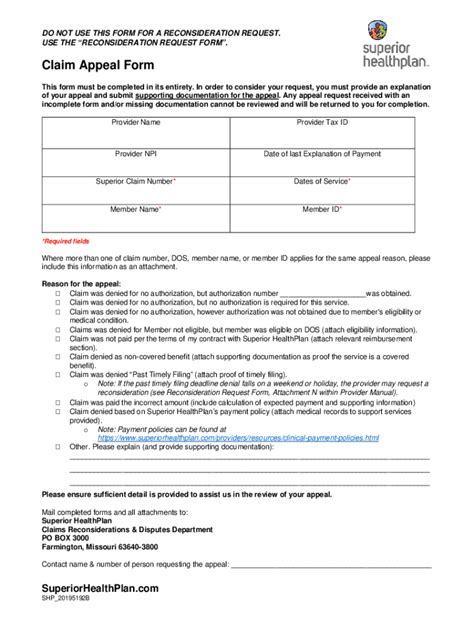 Fillable Online Claim Appeal Form Superior Healthplan Fax Email Print