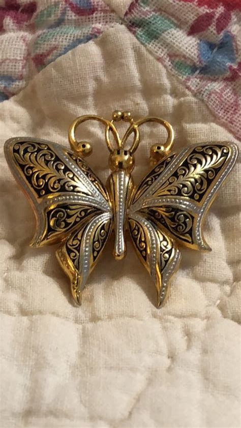 Vintage Butterfly Damacesne Puffy Butterfly Brooch S Gem