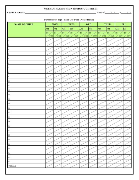 30 Printable Sign In And Sign Out Sheets Best Templates