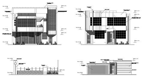 Storey House Plan With Front Elevation Design Autocad File Cadbull
