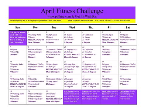 April Fitness Challenge Follow Me On Facebook At Get Fit With Ris
